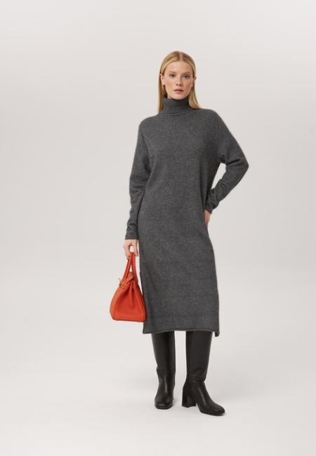 Платье из кашемира с высоким горлом темно-серое L202309-3030