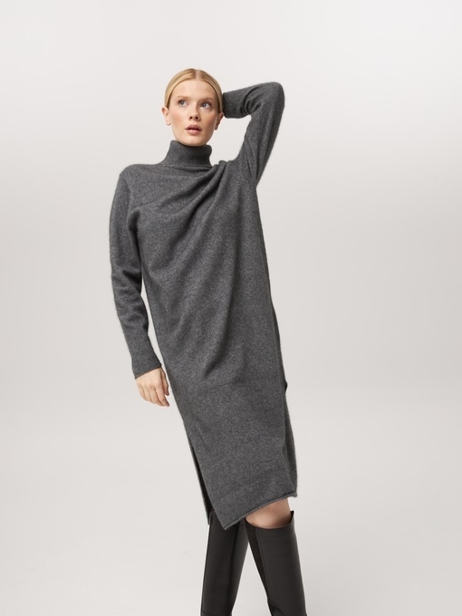 Платье из кашемира с высоким горлом темно-серое L202309-3030