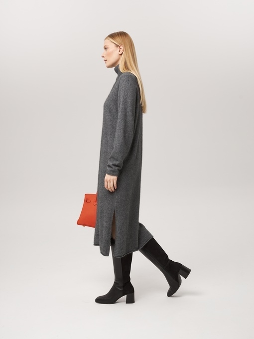 Платье из кашемира с высоким горлом темно-серое L202309-3030