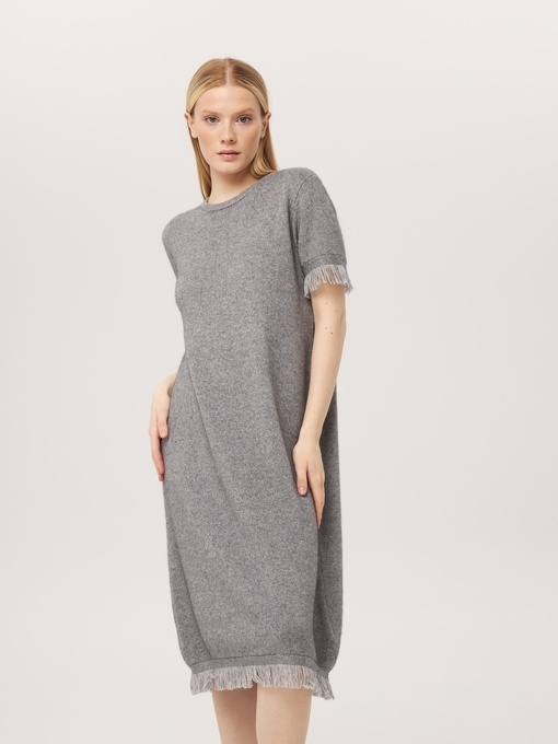 Платье из кашемира с коротким рукавом серое LND2023-225-3079