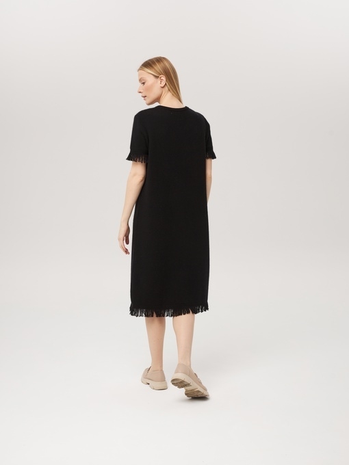 Платье из кашемира с коротким рукавом черное LND2023-225-3068