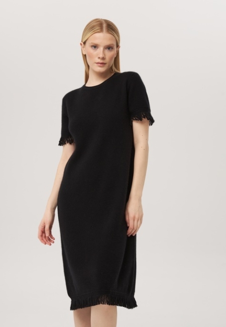 Платье из кашемира с коротким рукавом черное LND2023-225-3068