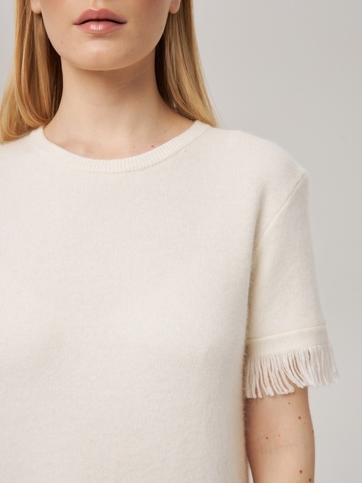 Платье из кашемира с коротким рукавом светло-бежевое LND2023-225-3034