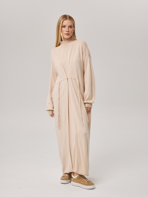 Платье длинное с кулиской светло-бежевое LND2023-229-3034