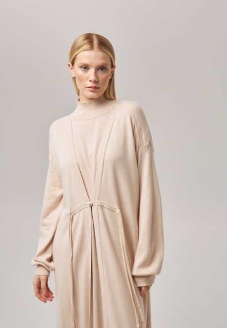 Платье длинное с кулиской светло-бежевое LND2023-229-3034