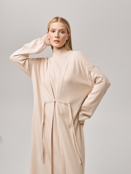 Платье длинное с кулиской светло-бежевое LND2023-229-3034