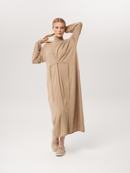 Платье длинное с кулиской песочное LND2023-229-3023