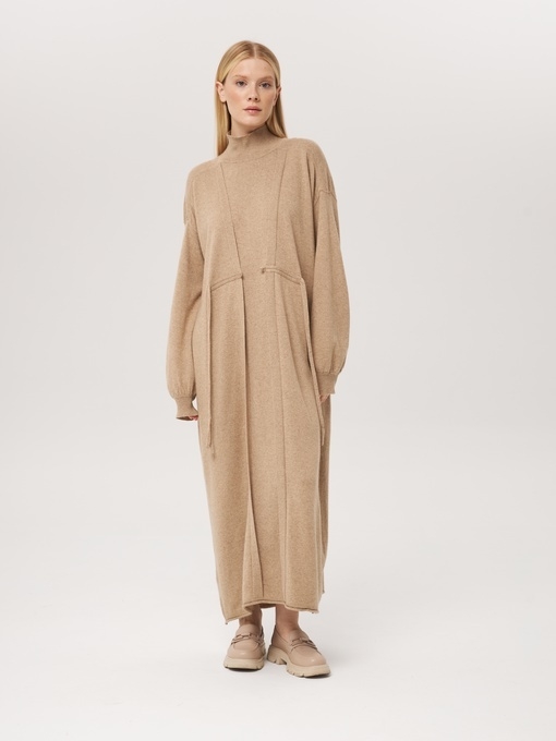 Платье длинное с кулиской песочное LND2023-229-3023