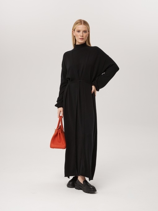 Платье длинное с кулиской черное LND2023-229-3068