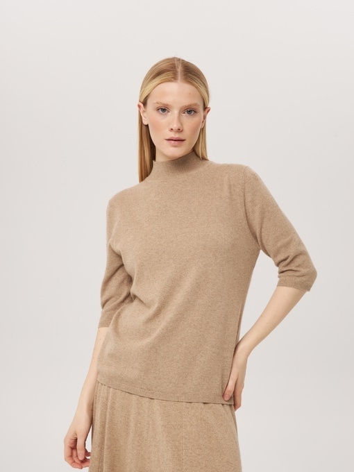 Джемпер с коротким рукавом и воротником бежевый L202308-3023