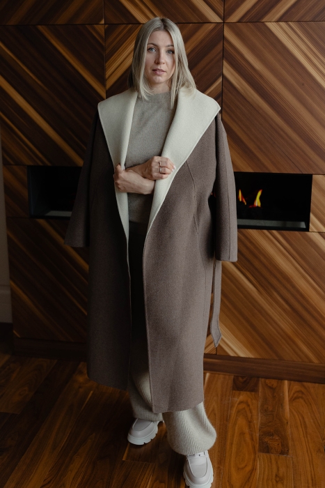 Пальто из кашемира кофейное LP007-3036