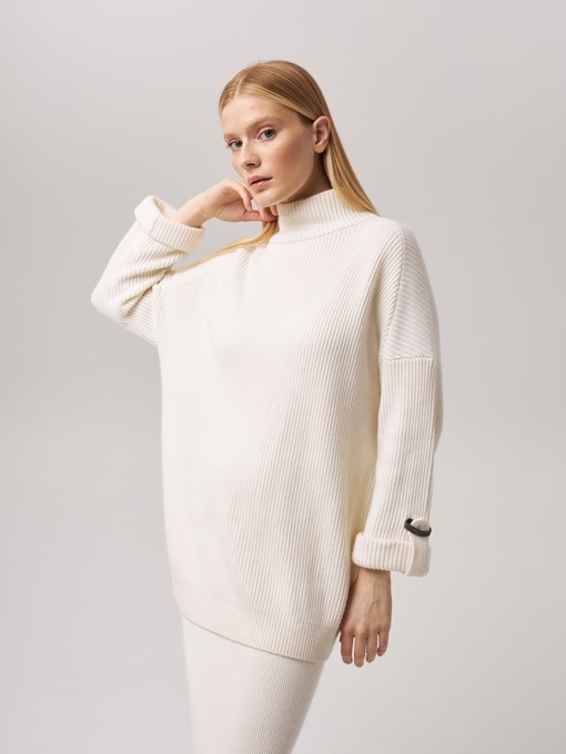 Удлиненный свитер из кашемира белый L2023-116-3080