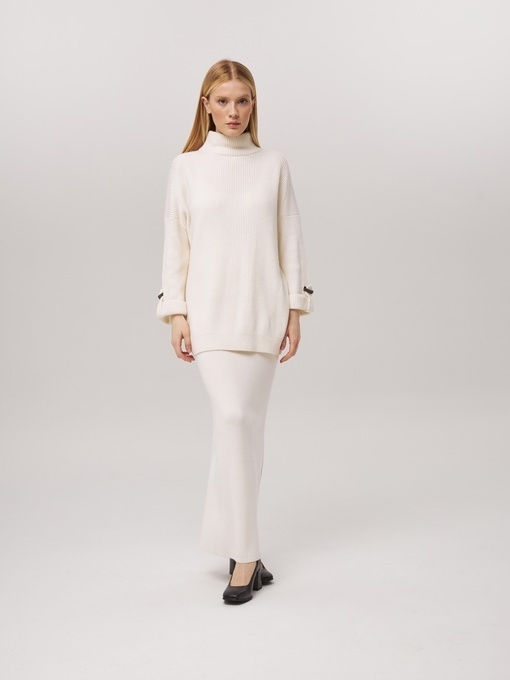 Удлиненный свитер из кашемира белый L2023-116-3080