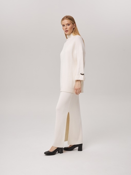 Удлиненный свитер из кашемира белый L2023-116-3080