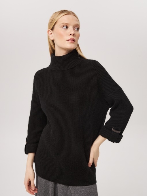 Удлиненный свитер из кашемира черный L2023-116-3068