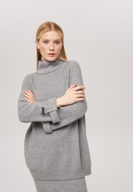 Удлиненный свитер из кашемира серый L2023-116-3079
