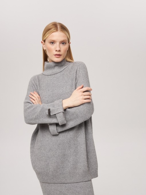 Удлиненный свитер из кашемира серый L2023-116-3079