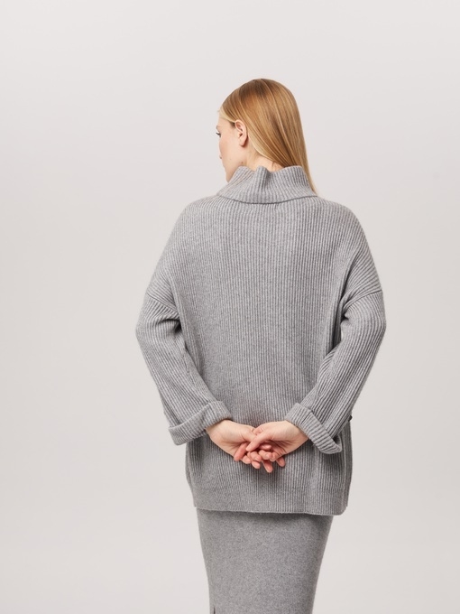 Удлиненный свитер из кашемира серый L2023-116-3079