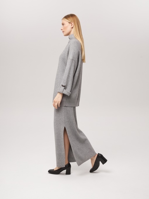Удлиненный свитер из кашемира серый L2023-116-3079