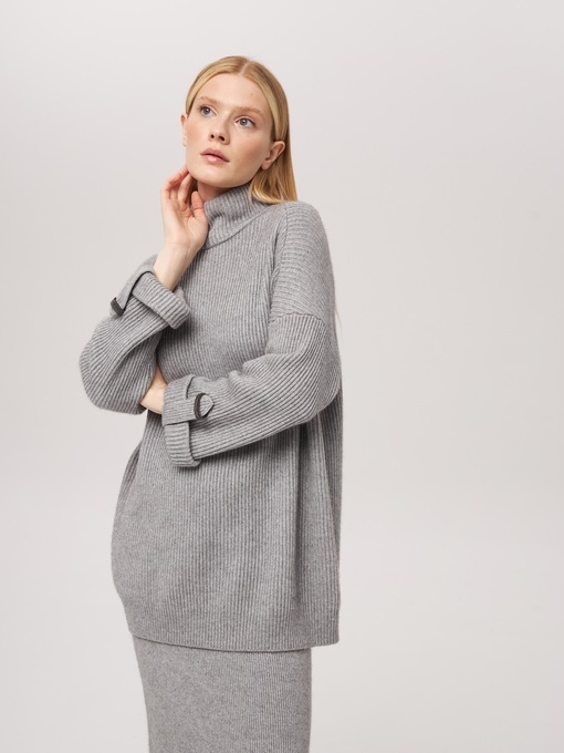 Удлиненный свитер из кашемира серый L2023-116-3079