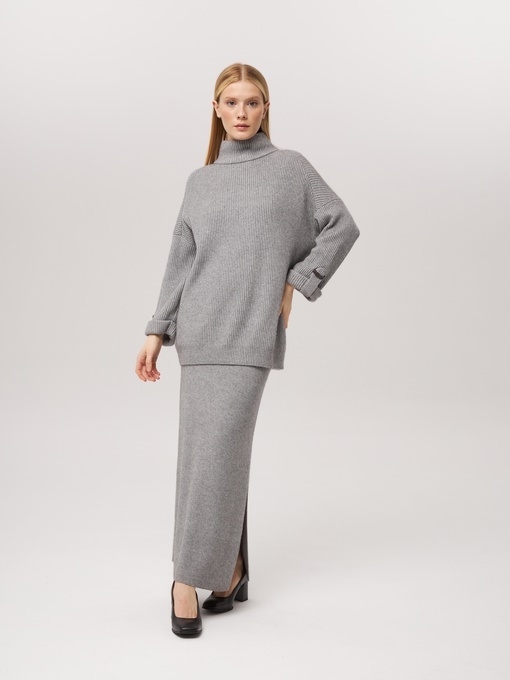 Удлиненный свитер из кашемира серый L2023-116-3079