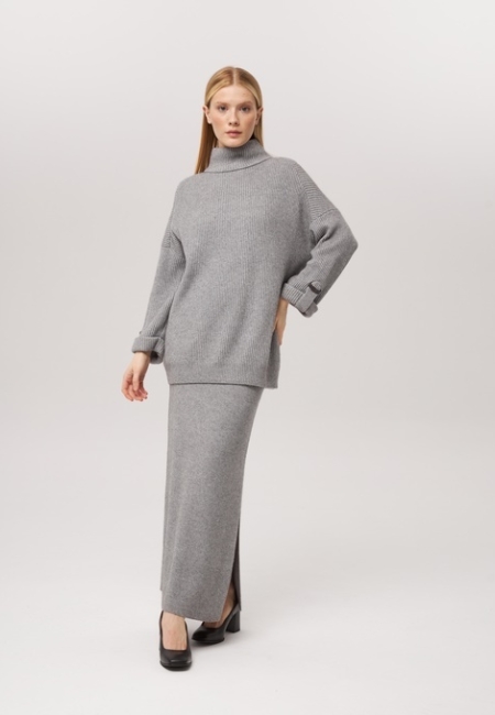 Удлиненный свитер из кашемира серый L2023-116-3079