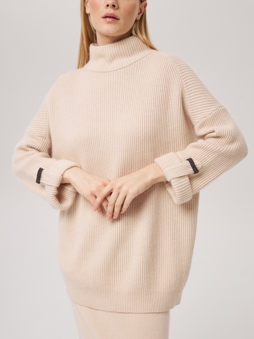 Удлиненный свитер из кашемира бежевый L2023-116-3023