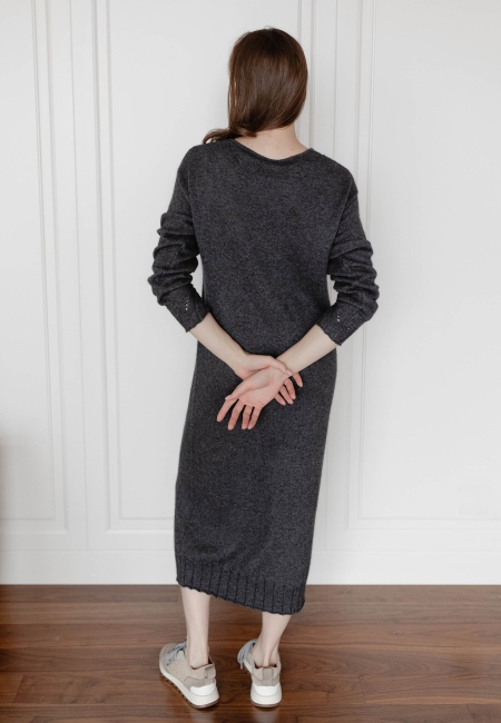 Платье из кашемира с V-образным вырезом темно-серое L202303-3030
