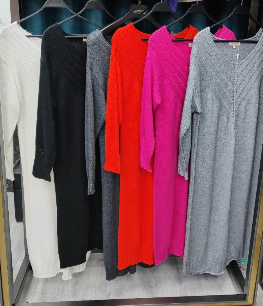 Платье из кашемира с V-образным вырезом темно-серое L202303-3030