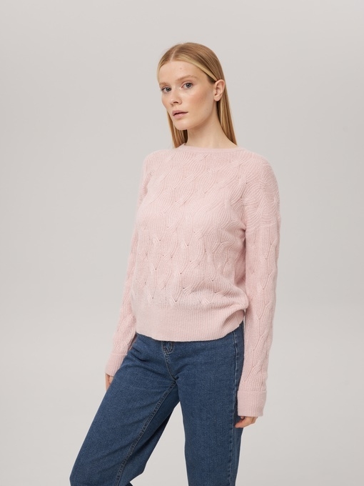 Джемпер с косами светло-розовый P-007-3039