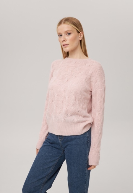 Джемпер с косами светло-розовый P-007-3039