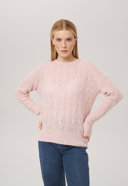 Джемпер с косами светло-розовый P-007-3039