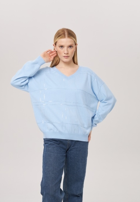 Джемпер с V-образным вырезом голубой P-008-3093