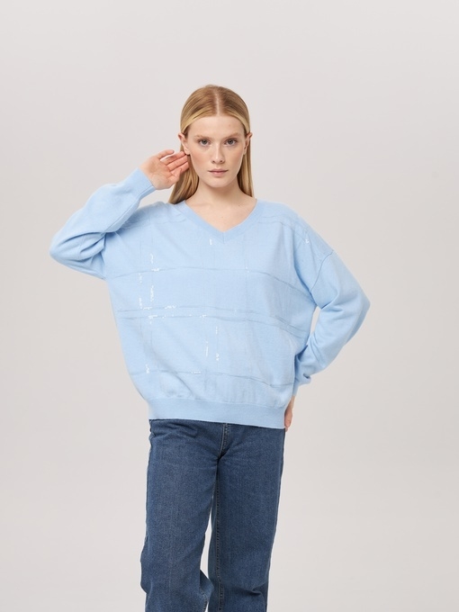 Джемпер с V-образным вырезом голубой P-008-3093