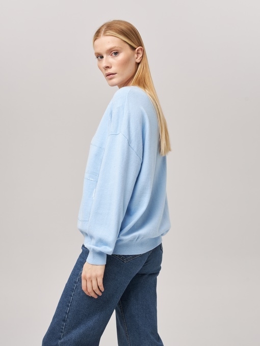 Джемпер с V-образным вырезом голубой P-008-3093