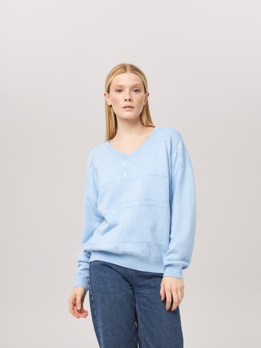 Джемпер с V-образным вырезом голубой P-008-3093