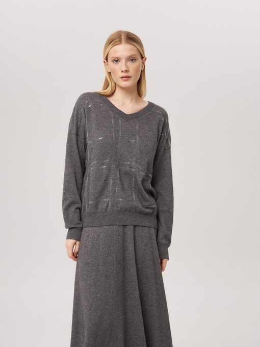 Джемпер с V-образным вырезом графитовый P-008-3030