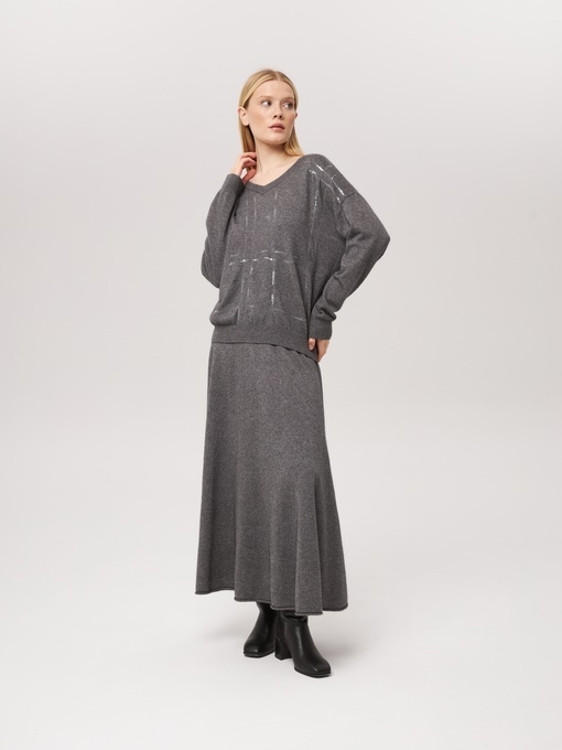 Джемпер с V-образным вырезом графитовый P-008-3030