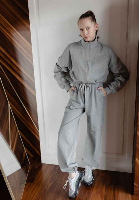 Костюм с укороченной кофтой серый 6828-gray