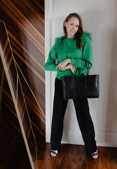 Джемпер с перьями зеленый 3598-green