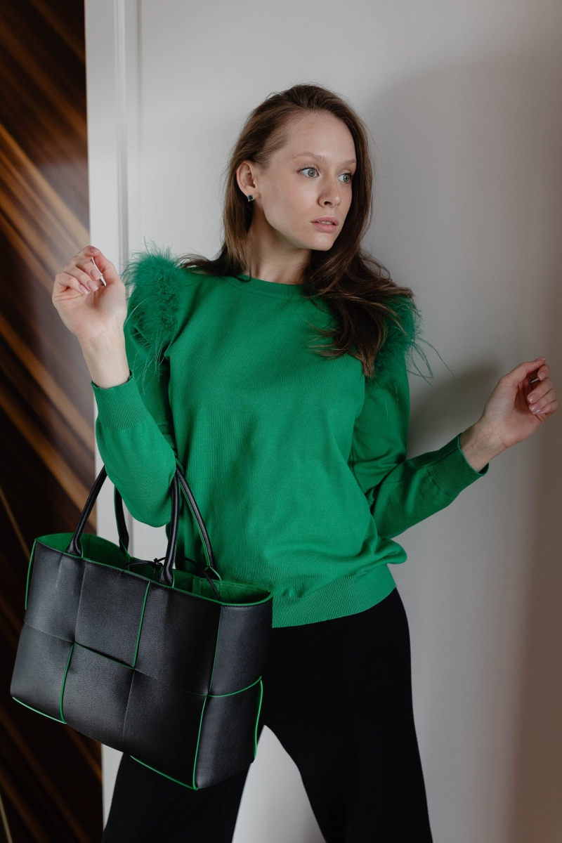 Джемпер с перьями зеленый 3598-green