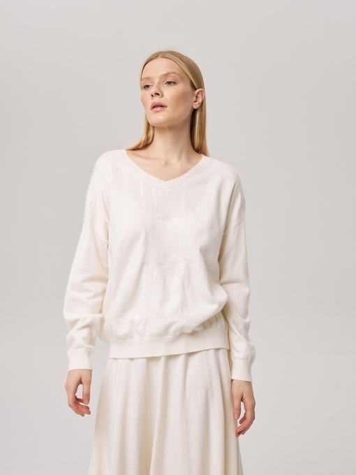 Джемпер с V-образным вырезом белый P-008-3080