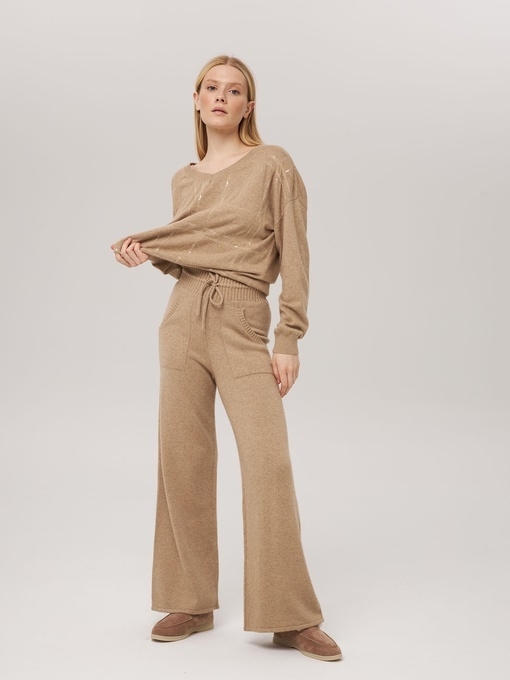 Джемпер с V-образным вырезом грибной P-008-3092