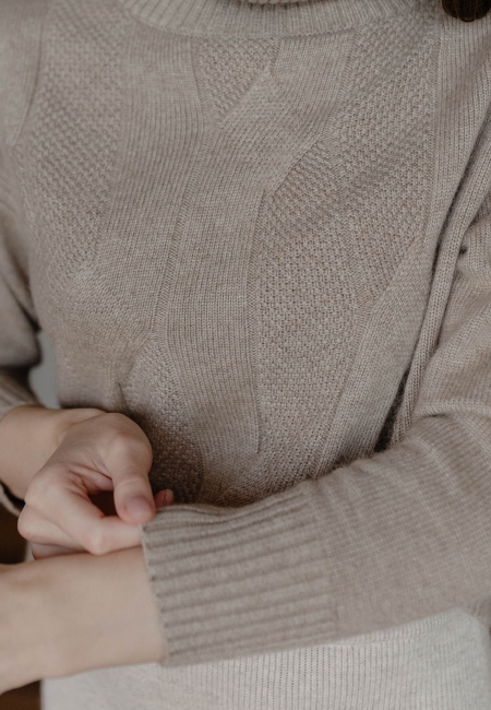 Свитер из кашемира широким воротником и косами бежевый L202314-3023