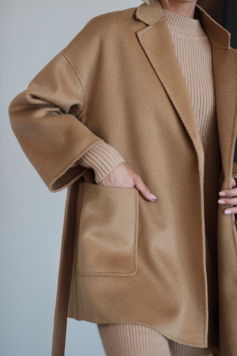 Укороченное пальто из кашемира с карманами camel LP003-3052