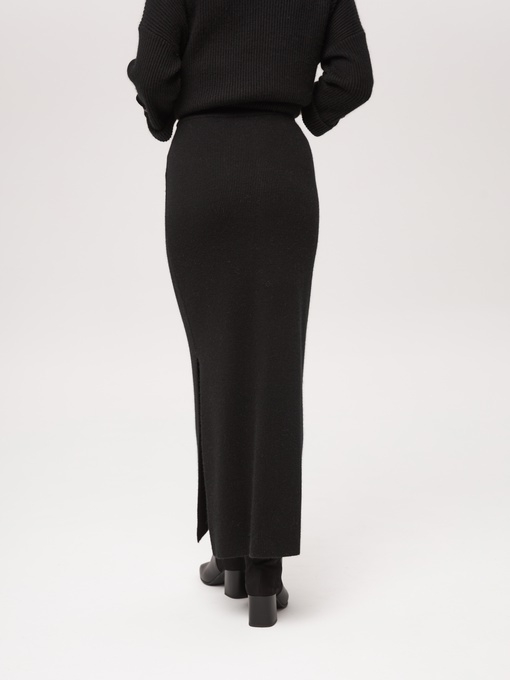 Длинная юбка из кашемира с разрезом черная LND2023-115-3068
