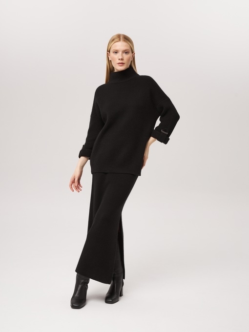 Длинная юбка из кашемира с разрезом черная LND2023-115-3068